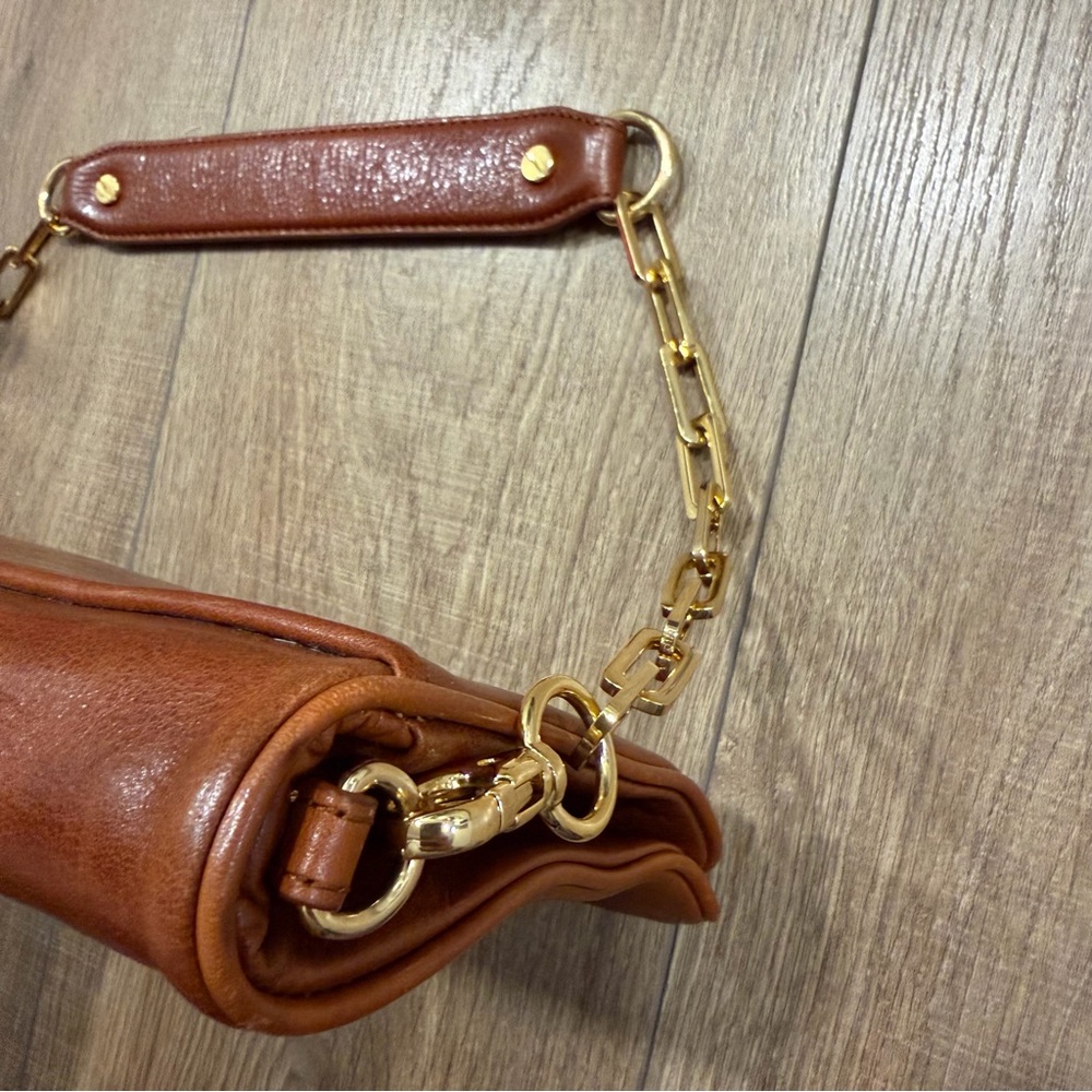 Tory Burch Reva in Cognac Leather Clutch with Gold Chain - Picture 7 of 13